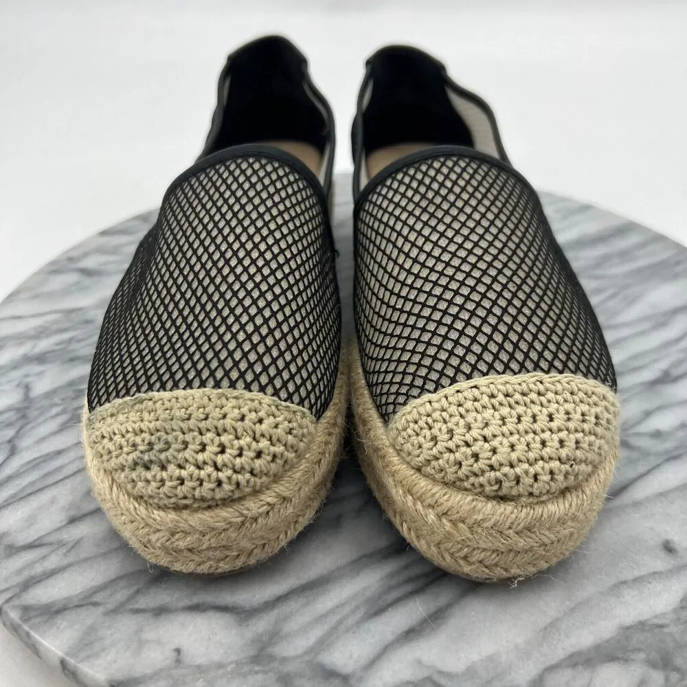 Karl Lagerfeld Womens 8 Shoe Black Adila Leather Mesh Platform Espadrille SlipOn